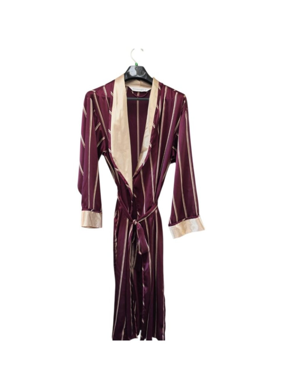 Vintage Victoria's Secret Satin Pajama Set Size L Burgundy Striped 3 Pieces 90s - Picture 5 of 15